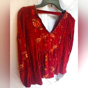 Maurices red floral boho top